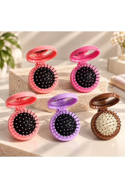 MAISON GLOWEN Katlanabilir Cep Boy Saç Fırçası Tavşan ve Çilek Desenli Sevimli Mini Tarak