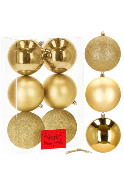 Springos Globuri de Crăciun mari pentru brad, 6 bucăți, 11 cm, ornamente auri...