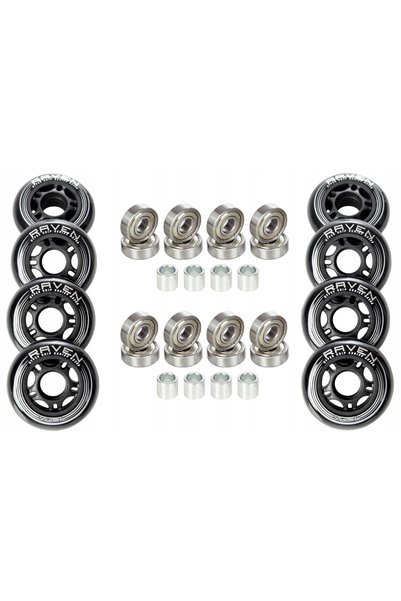 Raven 8x Roți pentru role negre 72mm + 16x Rulmenți Abec9