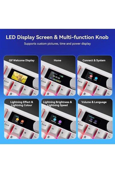 Aula لوحة مفاتيح لاسلكية F106PRO، لوحة مفاتيح ميكانيكية كاملة الحجم مع مقبض وشاشة للتحكم بالوسائط، بطارية 8000 مللي أمبير