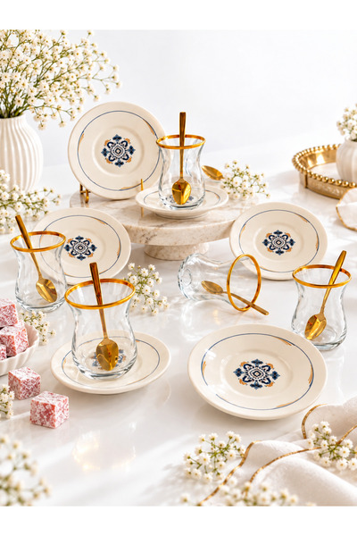 Borser Gizem Model 6-Person 12-Piece Luxury Tea Set