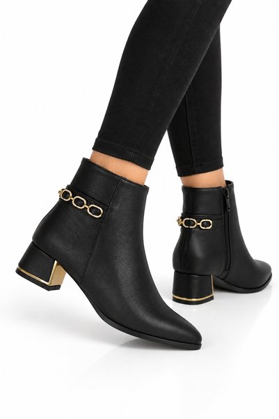 Jagulep Cizme cu toc (4 cm) pentru femei, decorat cu pietre pe lateral, rezis...