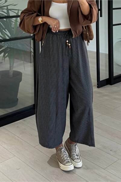 Suziş Dark Blue Stone, Small Checked Elastic Waist Pants Per51459