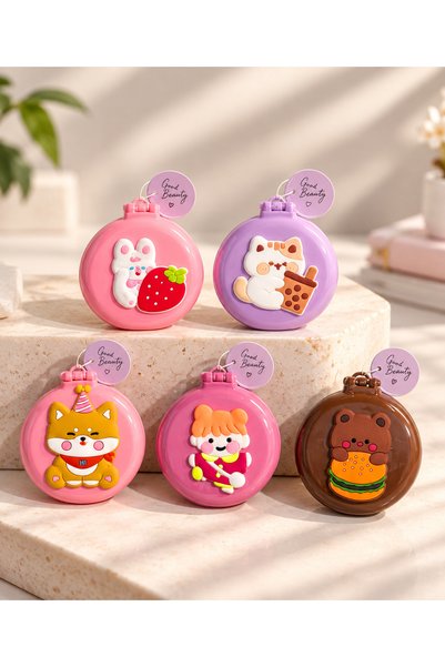 MAISON GLOWEN Katlanabilir Cep Boy Saç Fırçası Tavşan ve Çilek Desenli Sevimli Mini Tarak
