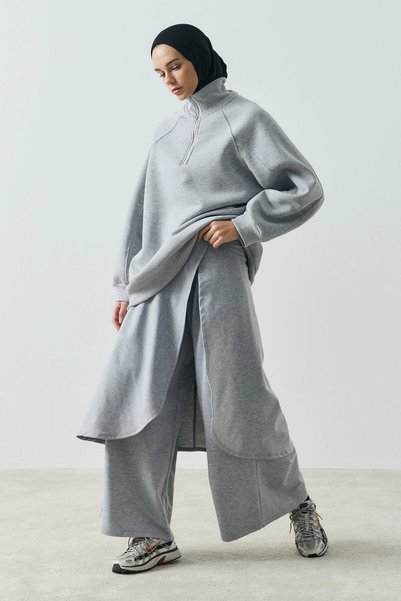 QANU Alba Yarım Fermuarlı Sweatshirt Gri