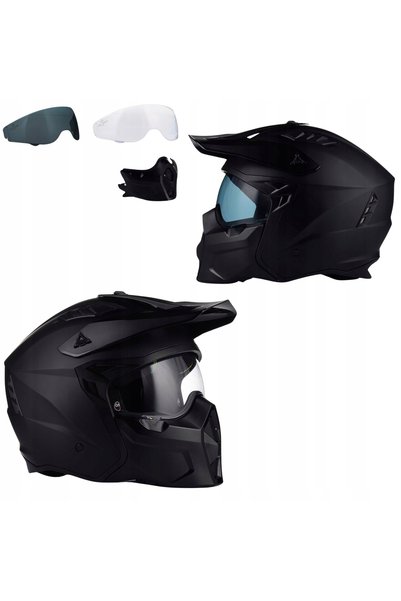 NO BRAND Casca Moto Predator Negru Mat Mărimea S Vizor 4 în 1 + 2x Lentile