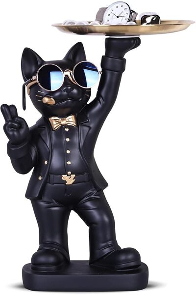 Generic 11.8" Funny Cat Statue with Storage Tray, Cute Sculpture Candy Key Di...