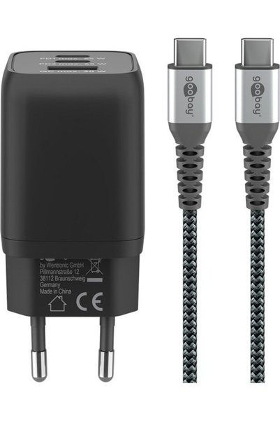 goobay Σετ Ταχυφορτιστή USB-C Nano (65 W) και Υφασμάτινου Καλωδίου USB-C (1 μ...
