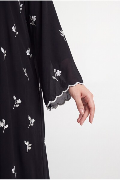Veil by Aisha Black Floral Abaya with Side Pockets