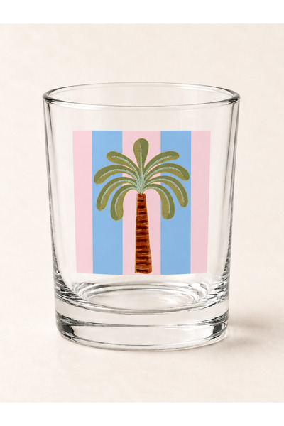 Pressia Palm Tree Glass Coffee Cup with Sky and Pink Lines 330ml