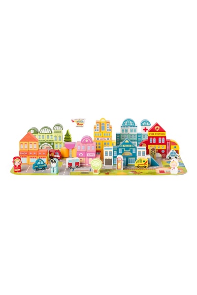 Woody Set de construcție Oraș într-o găleată, 115 piese