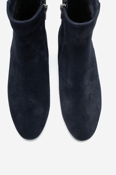 LuviShoes Richey Navy Blue Suede Genuine Leather Women's Round Toe Thick Heeled Boots
