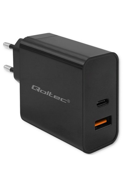 Qoltec Încărcător Super Rapid PD de 90W 1xUSB-C 1xUSB Negru