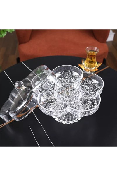 Generic صينية تقديم بقاعدة مقسم أنيق وفاخر - اكريليك - شفاف - 24x24x15 سم