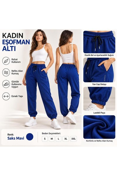 SmoothStride Kadın Eşofman Altı Lastikli Paça Beli Bağcıklı Cepli Rahat Kesim...