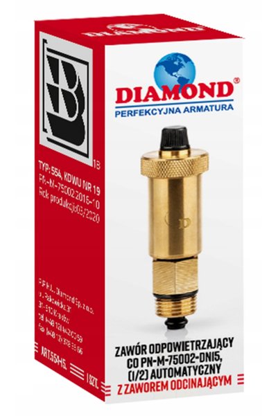 DIAMOND SUPAPĂ AUTOMATĂ DE AER CU SUPAPĂ DE ÎNCHIDERE FI 1/2 " VERTICALĂ 4 BU...