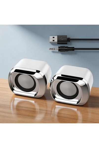 Generic سماعات كمبيوتر بيضاء مدمجة تعمل بالطاقة عبر USB لأجهزة سطح المكتب وال...