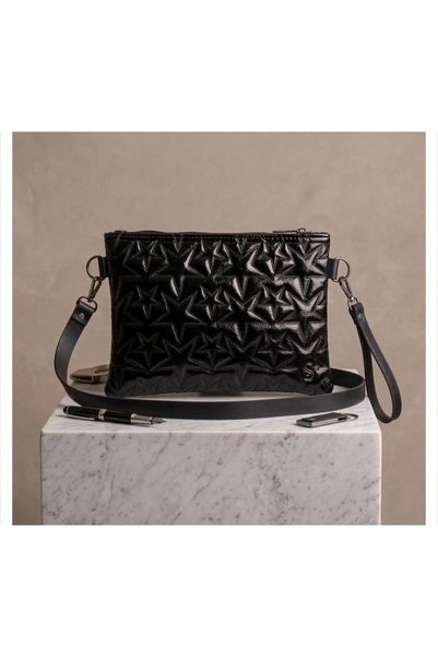 Umay moda 59 Black - Star Patterned - Faux Leather - Women's - Crossbody Shou...