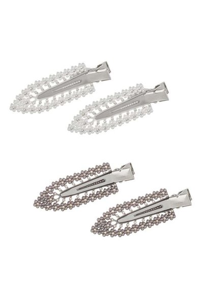 SHOPIENS Clame de par margele strasuri alb gri pentru dama 6 cm set 4 bucati ...