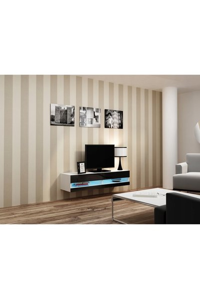 Cama Meble Comodă TV VIGO 140 cm Alb/Negru lucios