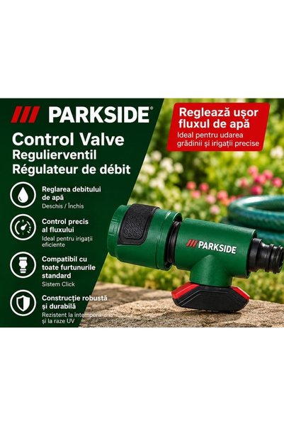 PARKSIDE Σύνδεσμος λάστιχου κήπου με ρύθμιση ροής και βαλβίδα διακοπής – Σύστ...
