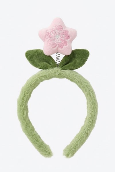 Jaida Moda Pink Floral Figured Spring-Loaded Green Plush Hair Crown - Fun Mak...