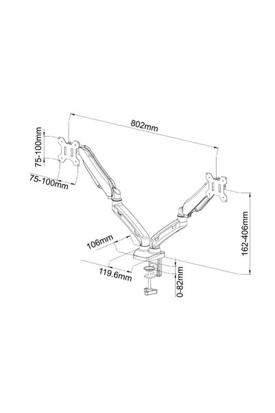 ART Suport de birou cu braț pe gaz pentru 2 monitoare LED/LCD de 13-27 inch L