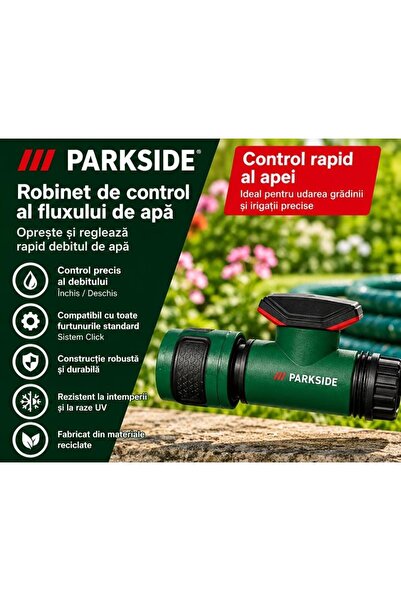 PARKSIDE Σύνδεσμος για λάστιχο κήπου με διακόπτη και ρύθμιση ροής – Σύστημα κλικ