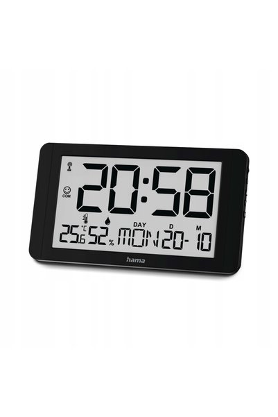 Hama 222215 DCF Ceas electronic digital negru cu dată și temperatură