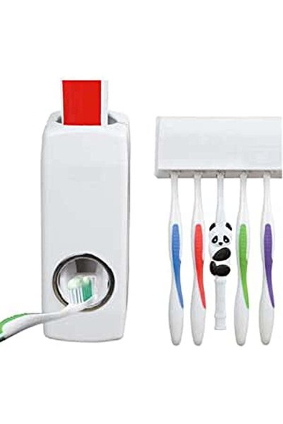 Generic موزع معجون أسنان أوتوماتيكي مع حامل لـ 5 فرش أسنان