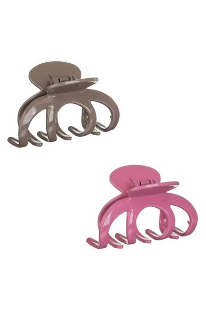 SHOPIENS Clame de par pentru femei taupe si roz purpuriu 10 cm set 2 bucati S...