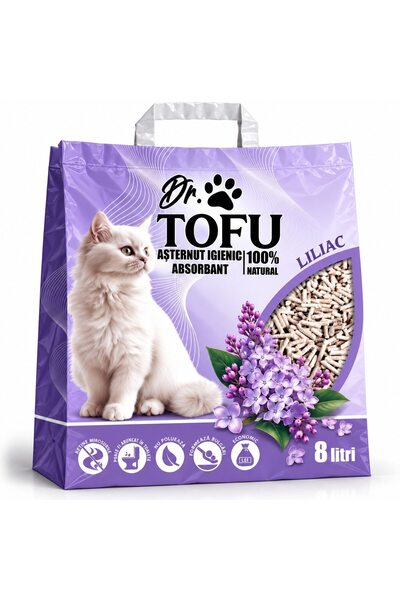 Tofu Dr. - Asternut igienic absorbant 5 in 1 pentru pisici, Liliac, 8 L