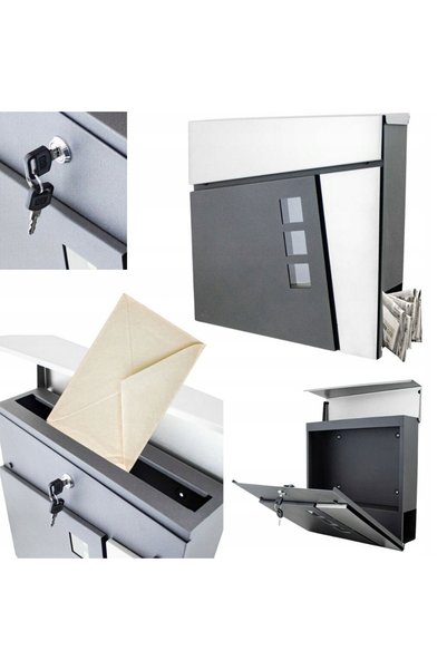 BITUXX Cutie poștală din inox pentru scrisori cu suport pentru ziar 37x37cm mare