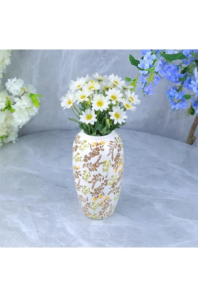 Generic فازة سيراميك بتصميم أنيق ومميز ــ أبيض وملون ــ 14x14x27 سم