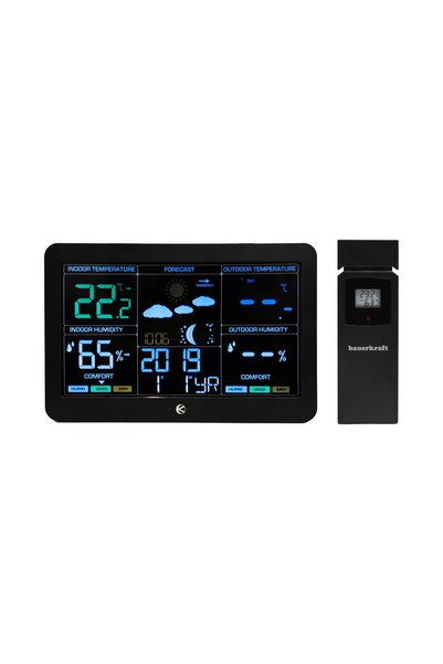 bauerkraft Stație meteo wireless, termometru, barometru, ceas, ceas deșteptăt...