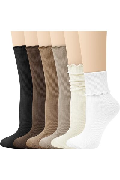 Generic 6 Pairs Womens Ruffle Socks Soft Cute Frilly Turn-Cuff Long Socks Cas...
