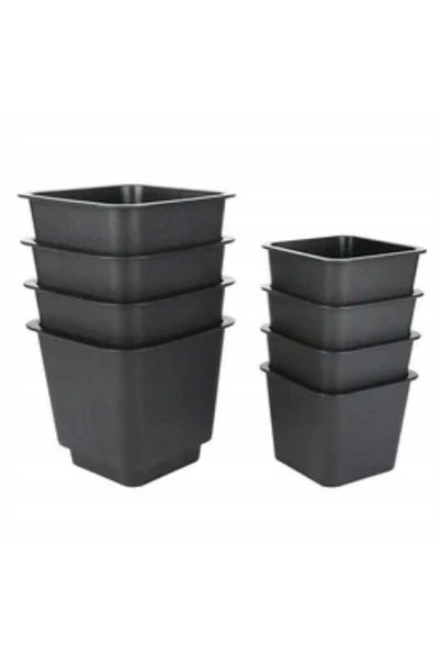 NO BRAND Set de 8 jardiniere negre de terasă