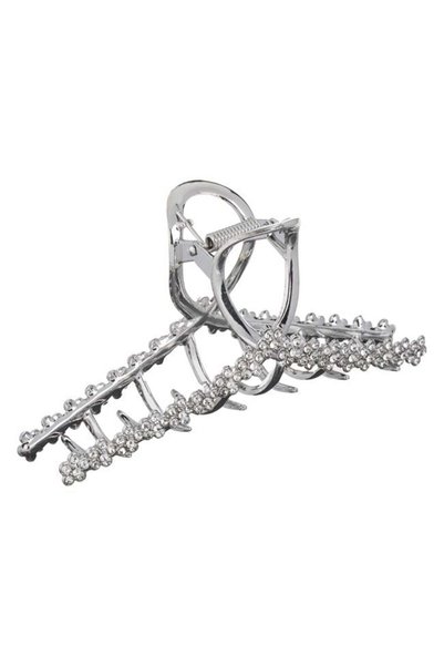 SHOPIENS Clama de par pentru femei argintie cu strasuri 12 cm Shopiens®