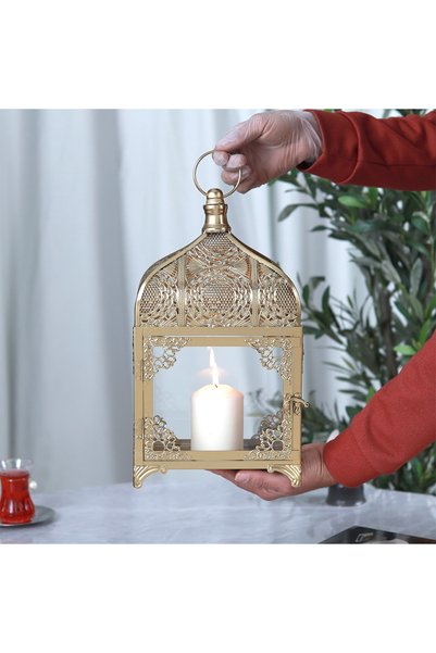 Generic Ramadan Lantern with Special Design and Hanger - Gold - 20X12X37Cm