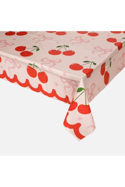 SHOPIENS Fata de masa din plastic alba cu model cirese pentru petreceri 180x1...