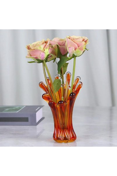 Generic فازة زجاج بتصميم كلاسيكي حديث ــ عسلي ــ 7x7x19سم