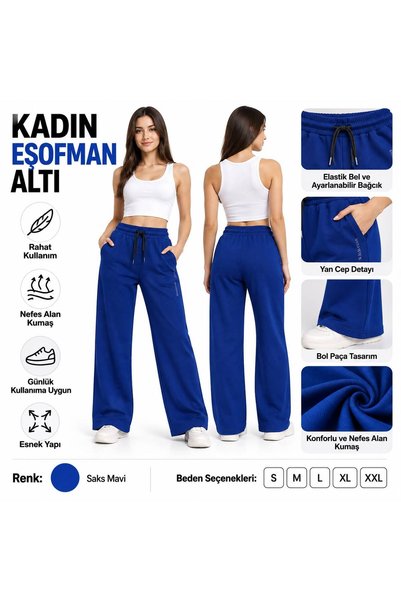 SmoothStride Kadın Eşofman Altı Bol Paça Rahat Kesim Beli Lastikli Bağcıklı C...