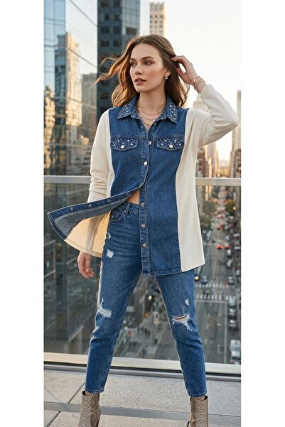 StormWear Double Fabric Detailed Stoned Denim Shirt