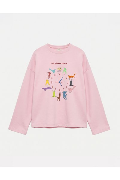 Disante Oversize 100% Cotton 3 Thread Sweatshirt - Cat Clock
