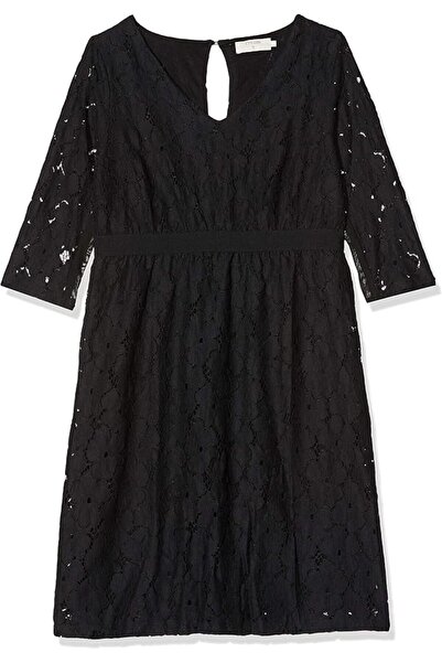 Cream Rochie Midi Elegantă din Dantelă Neagră Faly, cu Decolteu în V și Mânec...