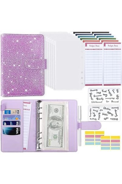 Generic Budget Binder, A6 PU Leather Savings Binder with 8Pcs Zipper Envelope...