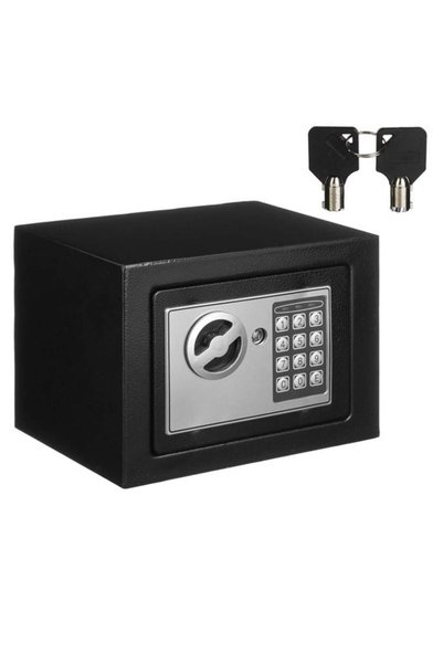 SHOPIENS Seif electronic din otel cu chei si montare pe perete sau podea negr...