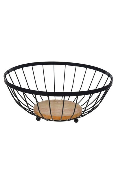 SHOPIENS Fructiere metalica neagra cu baza din lemn Ø28.5x12 cm Shopiens®
