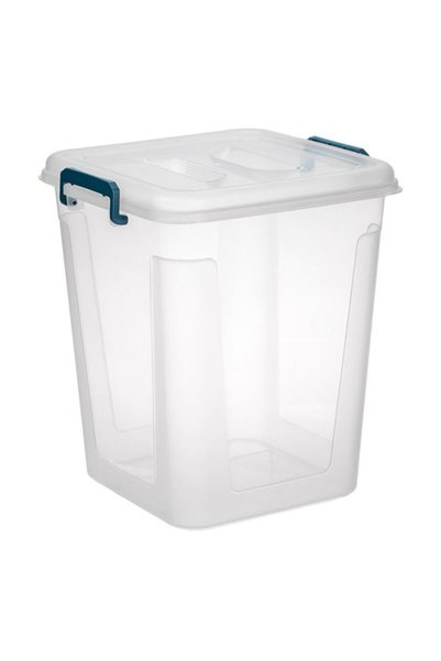 SHOPIENS Cutie pentru organizare transparenta cu capac cu manere petrol 2 L S...