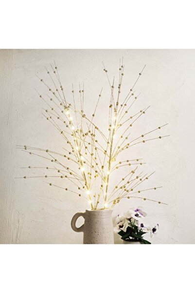 SHOPIENS Set de 2 ramuri decorative cu bile sclipici auriu si 10 becuri LED 7...